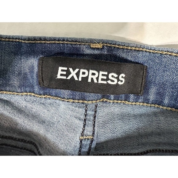 Express Pants‎ Womens 2R Blue Denim Jeans Ankle Mid Rise Distressed Ladies - Picture 3 of 10